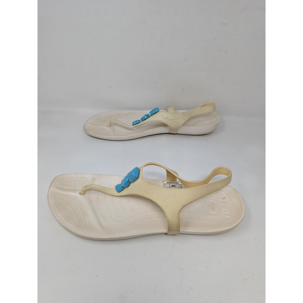 Crocs Sandals White Turquoise Flip Flop Thong Sandals Women Size 11 Sexi Alaina - Picture 4 of 6
